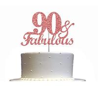 Favoloso & 90 Cake Topper Rosa Gold Glitter, Idee di decorazione per feste di 90° compleanno, qualità premium, robusto biadesivo glitterato, bastone acrilico Made in USA