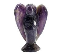 favoramulet Statua di angelo custode in cristallo di ametista, 5 cm, angelo della pace curativo intagliato con ala in pietra tascabile