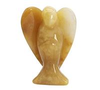 favoramulet Statua di angelo custode in giada gialla da 5 cm, con angelo guaritore intagliato con ala e pietra tascabile