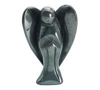 favoramulet Statua di angelo custode in pietra di ferro, 5,1 cm, intagliata, angelo della pace curativo con ali