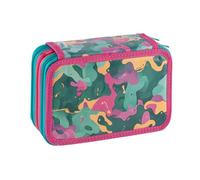 Favorit Astuccio 3 scomparti per la scuola, fornito di cancelleria, 20x13x7,5 cm, Mimetic Rosa