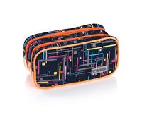 Favorit, Astuccio Porta trucco, 2 scomparti e cerniere, espandibile e versatile, stampa geometrica Blu e Arancione, formato 22 x 10 x 10cm (Confezione da 2)