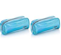 Favorit, Busta Glossy porta Trucco con cerniera, colore Azzurro, ideale da borsetta, formato 22cm x 9cm x 6.5 cm (Confezione da 2)