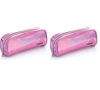 Favorit, Busta Glossy porta Trucco con cerniera, colore Rosa, ideale da borsetta, formato 22cm x 9cm x 6.5 cm (Confezione da 2)