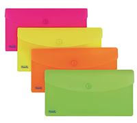 Favorit Buste Con Bottone Neon, DL, Polipropilene, Opaco, Confezione da 5 pezzi, Colori Assortiti