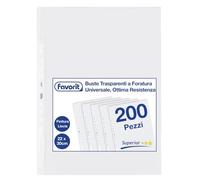 Favorit Buste Perforate Trasparenti, 22 x 30 cm, Adatte per Documenti A4, Lucide, 200 PEZZI