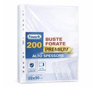 Favorit Buste Perforate Trasparenti, 22 x 30 cm, Adatte per Documenti A4, Lucide, 200 PEZZI