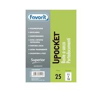 Favorit 100460093 - Buste Senza Foratura Upocket ,25 Pezzi, 11 x 16 cm, Trasparente