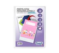 Favorit, Portalistini Personalizzabile, 20 Buste Lisce, Tasca Frontale, 22 x 30cm, Trasparente