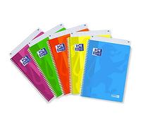 Favorit Quaderno Spiralato A4, Rigatura Quadretti 4mm, Carta 90G/Mq, Pacco da 5 Pezzi, Colori Fluo Assortiti