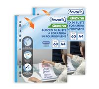 Favorit Quick'in conf. da 2 blocchi di buste con foratura universale in polipropilene formato interno A4 finitura liscia trasparente