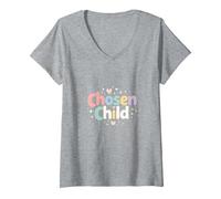 Favorite Daughter Chosen Felpa Bambino Maglietta con Collo a V, Donna, Grigio Melange, M