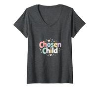 Favorite Daughter Chosen Felpa Bambino Maglietta con Collo a V, Donna, Grigio Scuro, L