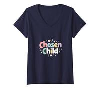 Favorite Daughter Chosen Felpa Bambino Maglietta con Collo a V, Donna, Navy, S