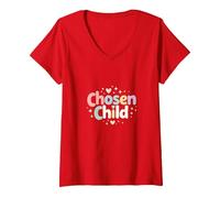 Favorite Daughter Chosen Felpa Bambino Maglietta con Collo a V, Donna, Rosso, S