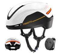 Favoto Casco Bici Intelligente con Luce - Casco Ebike Certificato CE Doppio Guscio per Uomo Donna con Indicatori di Direzione per Ciclismo su Strada e Spostamenti in Città Regolabile Bianco Nero