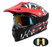 Favoto Casco Cross per Bambini con Occhiali di Protezione - Resistente agli Urti, Certificato ECE 22.06, Casco da Motocross e Dirt Bike, Rosso-Nero S (49-50 cm)