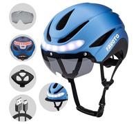 Favoto Casco da Bicicletta con Luce - Caschi Ciclismo per Uomo Donna Adulti con Luci Posteriori Circonferenza Regolabile Visiera Rimovibile L 59-61cm Blu