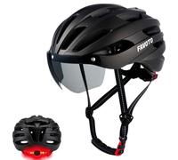 Favoto Casco da Bicicletta con Luce - Caschi Ciclismo per Uomo Donna Adulti con Luci Posteriori Circonferenza della Testa Regolabile Visiera Rimovibile M 55-58cm Nero