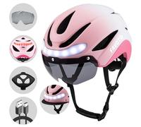 Favoto Casco da Bicicletta con Luce - Caschi Ciclismo per Uomo Donna Adulti con Luci Posteriori Circonferenza Regolabile Visiera Rimovibile L 59-61cm Rosa