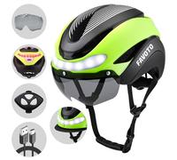 Favoto Casco da Bicicletta con Luce - Caschi Ciclismo per Uomo Donna Adulti con Luci Posteriori Circonferenza Regolabile Visiera Rimovibile L 59-61cm Verde
