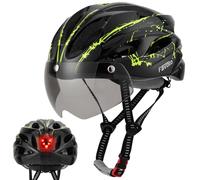Favoto Casco da Bicicletta con Visiera Luce - Caschi Bici Ciclismo per Adulti Tecnologia Inmould Fodera Removibile Traspirante Leggero L 59-61cm Regolabile Nero Verde