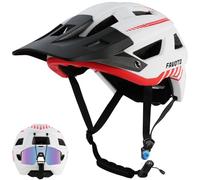 Favoto Casco da Bicicletta Mountain con Visiera - Tecnologia Double Inmould Caschi MTB Ciclismo Leggero per Adulti Certificato CE L 59-61cm Regolabile Bianco