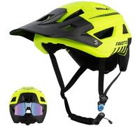 Favoto Casco da Bicicletta Mountain con Visiera - Tecnologia Double Inmould Caschi MTB Ciclismo Leggero per Adulti Certificato CE L 59-61cm Regolabile Verde Fluorescente