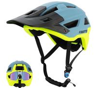 Favoto Casco da Bicicletta Mountain con Visiera - Tecnologia Double Inmould Caschi MTB Ciclismo Leggero per Adulti Certificato CE L 59-61cm Regolabile Blu Verde Fluorescente