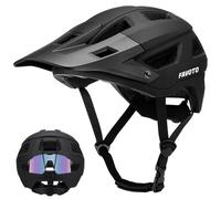 Favoto Casco da Bicicletta Mountain con Visiera - Tecnologia Double Inmould Caschi MTB Ciclismo Leggero per Adulti Certificato CE M 55-58cm Regolabile Nero Opaco