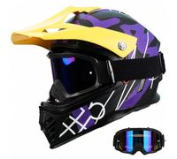 Favoto Casco Motocross Bambino con Occhiali - Protezione Professionale ECE 22.06 per Offroad, Cross e Dirt Bike, Viola-Giallo M (51-52 cm)