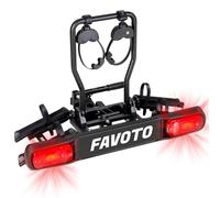 Favoto Portabici per 2 biciclette, gancio di traino pieghevole, in alluminio, per 2 biciclette fino a 50 kg, con fanale posteriore antifurto e supporto targa max 29 x 2,25