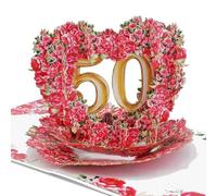 Favour Pop Up® - Biglietto Auguri 3D Nozze d'Oro 50° Anniversario Matrimonio, Fatto a Mano, Cuore di Rose