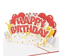 Favour Pop Up® - Biglietto di auguri per compleanno, con la scritta colorata “Happy Birthday” in 3D, che garantisce gioia, formato 13 x 18 cm, TB128