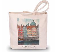 favplace Borsa per la spesa con motivo città Copenaghen, Danimarca, borsa per la spesa o la spesa, per viaggiare in lontananza o in casa, sacchetto di iuta, Inglese, 42cm x 38cm