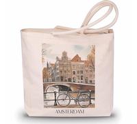 favplace Borsa per la spesa con motivo città di Amsterdam Paesi Bassi - Borsa shopper o shopping per viaggio - Borsa da viaggio - Borsa in iuta, tedesco., 42cm x 38cm