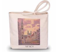 favplace Borsa per la spesa con motivo città di Monaco, città vecchia, borsa per la spesa, per viaggiare in lontananza o in casa, sacchetto di iuta, Inglese, 42cm x 38cm
