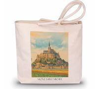 favplace Borsa per la spesa con motivo città Le Mont Saint Michel Francia Tote Bag - Borsa shopper o shopping per viaggiare a distanza o a casa, borsa da viaggio - sacchetto di iuta, Inglese, 42cm x