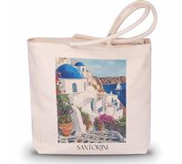favplace Borsa per la spesa con motivo città Santorini Santorini Grecia Tote Bag - Borsa shopper o shopping per viaggiare a distanza o a casa, borsa da viaggio - sacchetto di iuta, Inglese, 42cm x