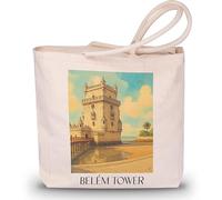 favplace Borsa per la spesa con motivo città Torre de Belem Lisbona Tote Bag - Borsa shopper o shopping per viaggiare a distanza o a casa, sacchetto di iuta, Inglese, 42cm x 38cm