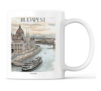 favplace Tazza con motivo città Budapest Ungheria, idea regalo o regalo per la voglia di casa o la casa, da viaggio, 330 ml, colore bianco