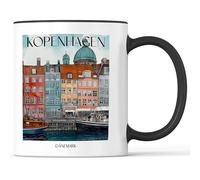 favplace Tazza con motivo città Copenaghen Danimarca - Idea regalo per la voglia di casa o per la casa, da viaggio, 330 ml, colore nero