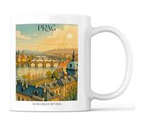 favplace Tazza con motivo città di Praga Repubblica Ceca, tazza da caffè - idea regalo per la voglia o la casa, da viaggio, 330 ml, colore bianco