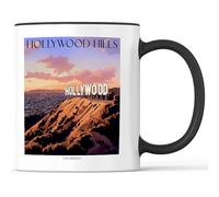 favplace Tazza con motivo città Hollywood Hills Los Angeles L.A. Tazza da caffè - Idea regalo per la voglia o la casa, da viaggio, 330 ml, colore: nero