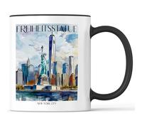 favplace Tazza con motivo città, motivo: Statua della Libertà, New York City, idea regalo per la voglia di casa o la casa, da viaggio, 330 ml, colore nero