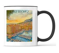 favplace Tazza con motivo città Saint Tropez Côte d'Azur - Idea regalo per viaggiare o per la casa - Tazza da caffè da 330 ml, colore nero
