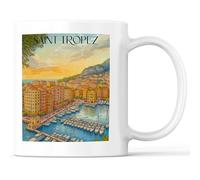 favplace Tazza con motivo città Saint Tropez Côte d'Azur - Idea regalo per viaggiare o per la casa - Tazza da caffè da 330 ml, colore bianco