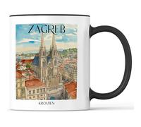 favplace Tazza con motivo città Zagabria Croazia, idea regalo o regalo per la voglia di casa o la casa, da viaggio, 330 ml, colore nero