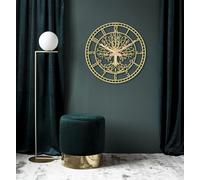 FAWdecor Grande orologio da parete rotondo in metallo, con albero della vita, silenzioso, senza ticchettio, funzionamento a batteria, al quarzo, silenzioso, per la casa (ottone, 50 cm)