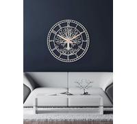 FAWdecor Grande orologio da parete rotondo in metallo, con albero della vita, silenzioso, senza ticchettio, funzionamento a batteria, al quarzo, silenzioso, per la casa (argento, 50 cm)